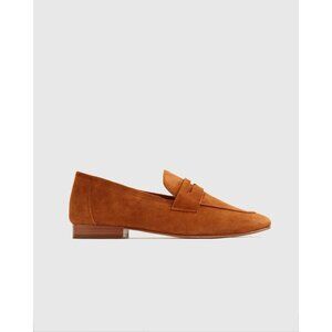 Quince Women Italian Suede Penny Loafer Cognac Shoes 8.5 Boat $298